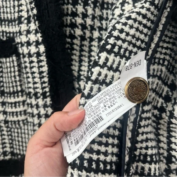 Zara Tweed Black And White Blazer academia gold buttons old money classy - Picture 9 of 16